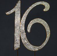 Sweet 16 Cake Topper - Premium Crystal Rhinestones - Monogram Number Sixteen - 16th Birthday Party Decoration... N14