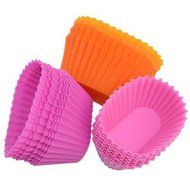 DANSPEED 10pcs Variety Colourful Silicone Cake Muffin Mould Tray Baking Pudding Heart Flower Star Oval Shape (...