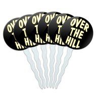 Set of 6 Cupcake Picks Toppers Decoration Birthday Party - Over the Hill Birthday Black Yellow N23