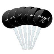 Set of 6 Cupcake Picks Toppers Decoration Birthday Party - Over the Hill Birthday Black Yellow N32