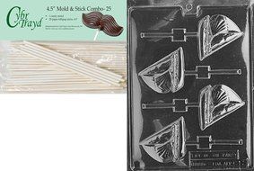 Cybrtrayd 45St25-K012 Sailboat Lolly Kids Chocolate Candy Mold with 25 Cybrtrayd 4.5-Inch Lollipop Sticks