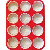 BakeWarePlus 12 Cups Silicone Muffin Pan and Cupcake Pan Maker Non - Stick Red N4