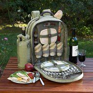 Picnic at Ascot - Deluxe Equipped 4 Person Picnic Backpack with Cooler &amp; Insulated Wine Holder - Trellis Blue