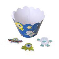 BETOP HOUSE Space Series Astronaut Alien UFO Cake Cupcake Topper Wrapper Kit for Birthday Party N6