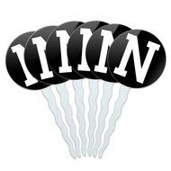 Set of 6 Cupcake Picks Toppers Decoration Letter Initial Black White - Letter G Initial N10