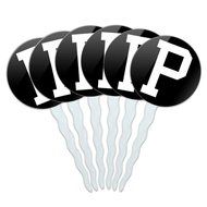 Set of 6 Cupcake Picks Toppers Decoration Letter Initial Black White - Letter G Initial N12