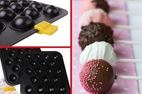Cake Pop Mold, Brownie Ball Shape Maker Baking Pan, Non-Stick Bakeware Set w/ 18 lollipop Sticks N3