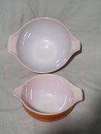 Vintage Pyrex " Autumn Harvest Wheat " Red-Brown &amp; Orange Cinderella Nesting Batter Mixing Bowls - 1.5 L and 750 ml N2