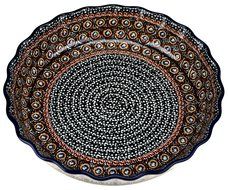 Ceramika Artystyczna Polish Hand Painted Deep Fluted Pie Pan 11" (Blue and Yellow Flowers) N3