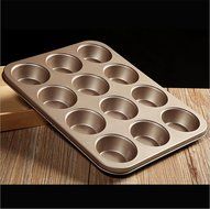 Gold 12 Cavity Muffin Cake Pan Non Stick Cast Iron Waffle Baking Pan 14inch N3