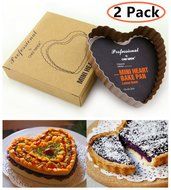 Excelity&reg; Non-Stick 4-Inch Love Shape Quiche Pie Pan Removable Loose Bottom Baking Pastry Mold (2 Pack, Love Shape) N3