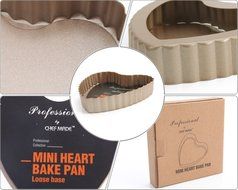 Excelity&reg; Non-Stick 4-Inch Love Shape Quiche Pie Pan Removable Loose Bottom Baking Pastry Mold (2 Pack, Love Shape) N4