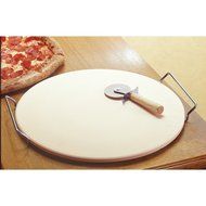 LARGE ROUND 15 PIZZA CERAMIC BAKING STONE SET STEEL RACK CUTTER KNIFE PAN N3