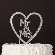 Mr &amp; Mrs Heart Wedding Cake Topper Gold Monogram Rhinestone Decoration (Gold) N3