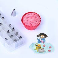 24 Piece Cake Decoration Icing Tips Set - Stainless Steel Piping Dispenser Nozzle Kit For Professional Baking.... N5