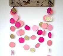 HEARTFEEL 2 Sets of 6.5 Feet Long Circle Dots Paper Garland Hanging D&eacute;cor Fuchsia Pink and Gold Baby Shower Birthday... N2
