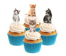 Novelty Cute Kitten Mix 12 Edible Stand up wafer paper cake toppers (5 - 10 BUSINESS DAYS DELIVERY FROM UK)