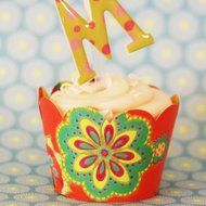 Retro Luau Flowers and Colorful Stripes, 36 Reversible Cupcake Wrappers, Confetti Couture Party Supplies N5