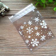 LingStar 100PCS Clear Christmas Gifts White Snowflake Bake Cookies Biscuit Candy Plastic Packaging Bags N17