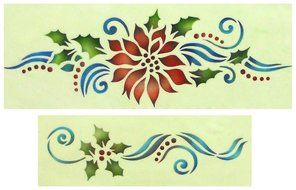 Designer Stencils C725 Poinsettia and Holly Sprays Cake Stencils, Beige/semi-transparent