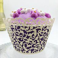 CozyT 50 PACK Vine Design Cupcake Wrappers Artistic Bake Cake Paper Cups Vine Lace Laser Cut Liner Baking Cup... N5