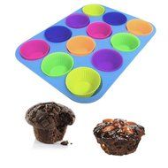 Silicone Muffin Pans, JamHoo 12 Cup Premium Large Cupcake Pan &amp; 12 Reusable Vibrant Muffin Molds / Baking Cups... N6