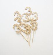 Set of 10 - Gold Glitter Number 3 Three Cupcake Cake Picks, Birthday Cake Topper, Metallic Gold Party Decor, Baby... N2