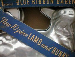 HTF -- Blue Ribbon Bakeware 10 Piece Lamb and Bunny Set -- Three-Dimensional Lamb Holiday Cake Pan and 8 Bunny...