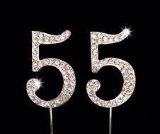 55th Birthday / Wedding Anniversary Number Cake Topper with Sparkling Rhinestone Crystals - 1.75