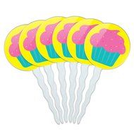 Set of 6 Cupcake Picks Toppers Decoration Birthday Party - Over the Hill Birthday Black Yellow N36