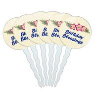 Set of 6 Cupcake Picks Toppers Decoration Birthday Party - Over the Hill Birthday Black Yellow N37