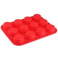 BakeWarePlus 12 Cups Silicone Muffin Pan and Cupcake Pan Maker Non - Stick Red N5