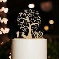 Mr and Mrs Cake Topper Wood Wedding Cake Topper Funny Bride and Groom with Blossom Tree Rustic Cake Topper