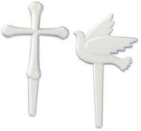 CakeDrake WHITE DOVE &amp; CROSS Baptism Communion Confirmation (12) Cupcake Topper Picks Pics