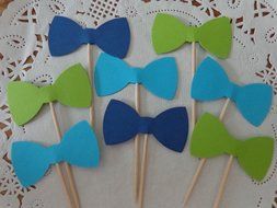 Navy Blue Lime Green and Aqua Blue Bow Tie Cupcake Toppers - Food Picks - Party Picks - Baby Shower Toppers -...