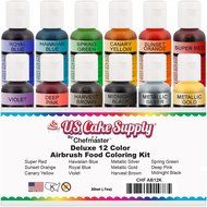 12 Color-US Cake Supply by Chefmaster Airbrush Cake Color Set - The 12 Most Popular Colors in 0.7 fl. oz. (20ml...