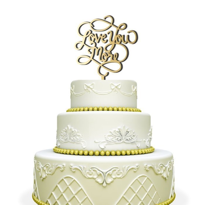 Love You More Wedding Cake Topper Black N3