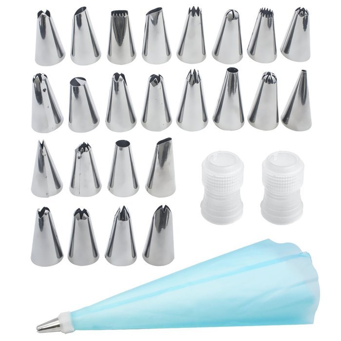 Sorbus Cake Decorating Set&mdash;Includes 24 Stainless Steel Tips, Silicone Reusable Piping pastry bag, 2 Reusable Couplers... N8
