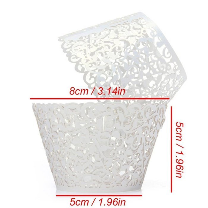 PONATIA 50 Vine Filigree Lace Cupcake Wrapper Wraps Liner Wedding Party Cake Decoartion (Pink) N22