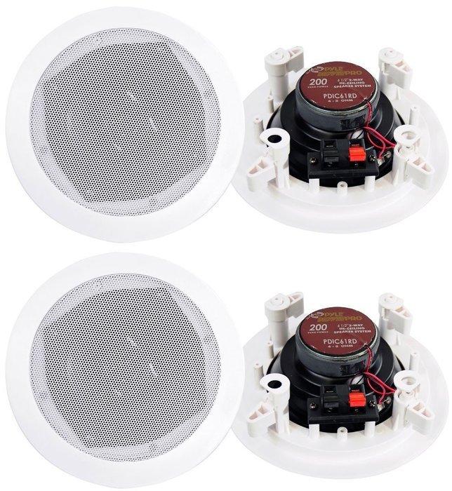 4) Pyle Pro PDIC61RD 6.5'' 400W 2-Way In-Ceiling/Wall Speaker System White (Pair) N3