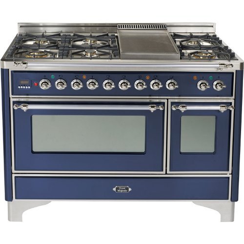 48" - 7 Burner Dual Fuel Range + Griddle with Convection Oven Finish: Midnight Blue
