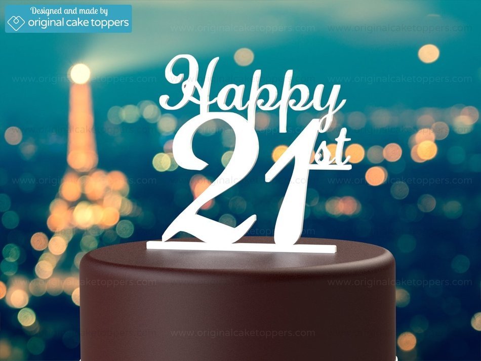 Original Cake Toppers Happy 21st - White