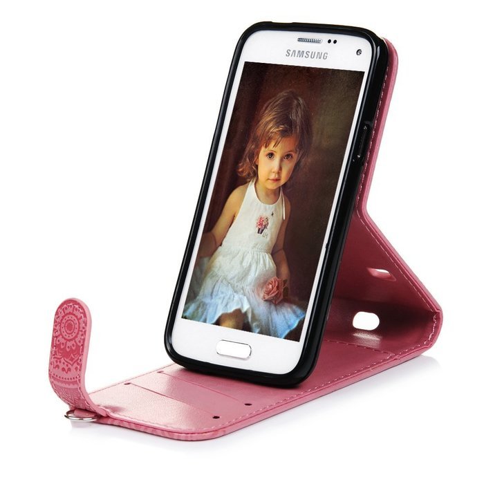 Badalink Galaxy S5 Mini Up-Down Open Folio Flip Case Kickstand Vertical PU Leather Embossed Totem Magnetic Snap... N66