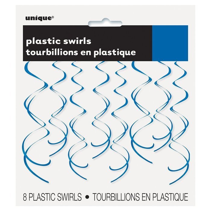 Plastic Hanging Swirl Decorations, 26", Light Blue, 8 Count N10