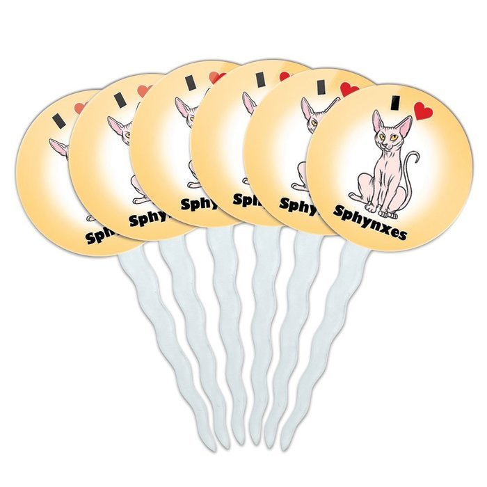 Set of 6 Cupcake Picks Toppers Decoration I Love Heart - Sloths N28