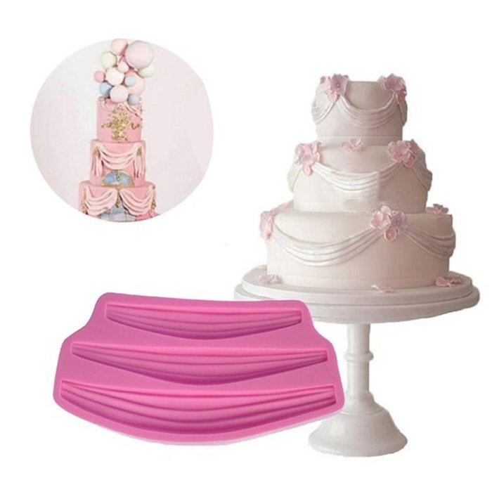 WYD Lace Fondant Mermaid Silicone Mold,Three Retro Satin Ribbon Around the Edge of the Curtain Cake Tool,Cake...