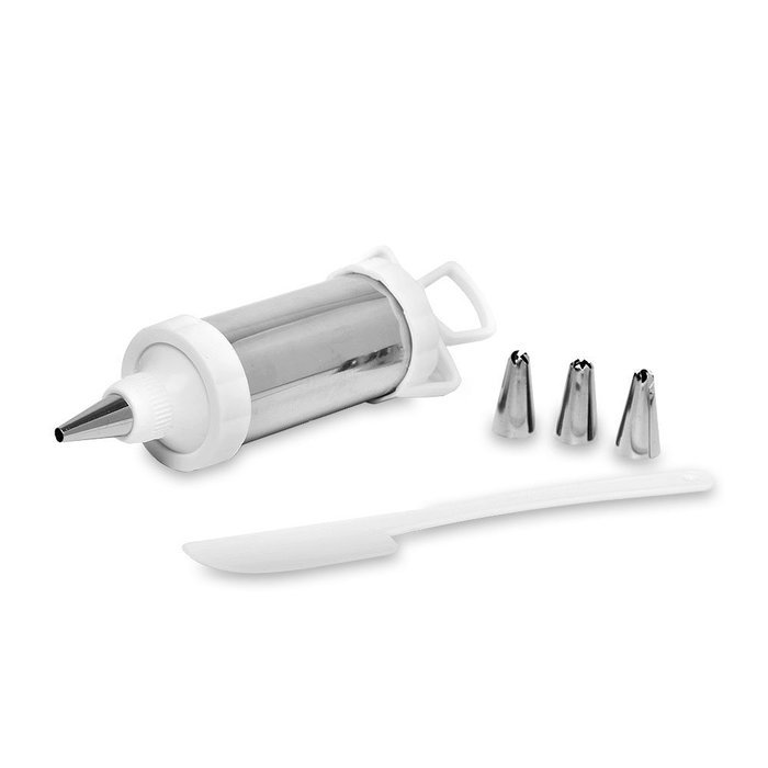 8" Frosting Decorating Syringe Set of Spatula with 4 Nozzles Tips Aluminum White by Topenca Supplies N2