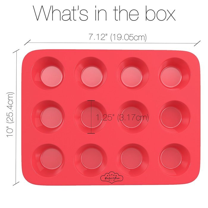 BakeitFun Standard Silicone Muffin Baking Pan in Vibrant Red Color with 12 Circular Compartments That Can Be Used...