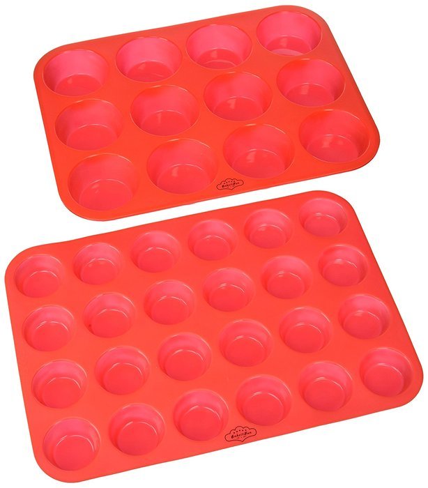 BakeitFun Standard Silicone Muffin Baking Pan in Vibrant Red Color with 12 Circular Compartments That Can Be Used... N2