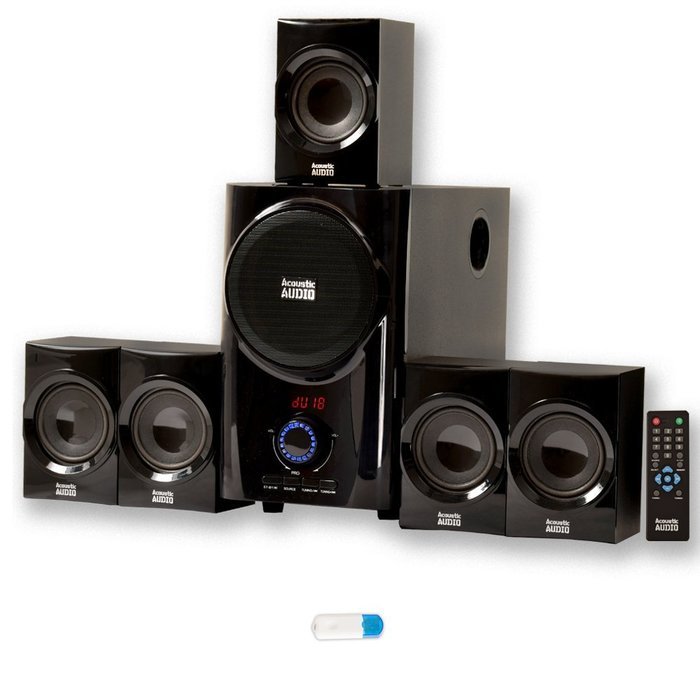 Acoustic Audio AA5160 Home Theater 5.1 Speaker System with USB Bluetooth and FM Tuner